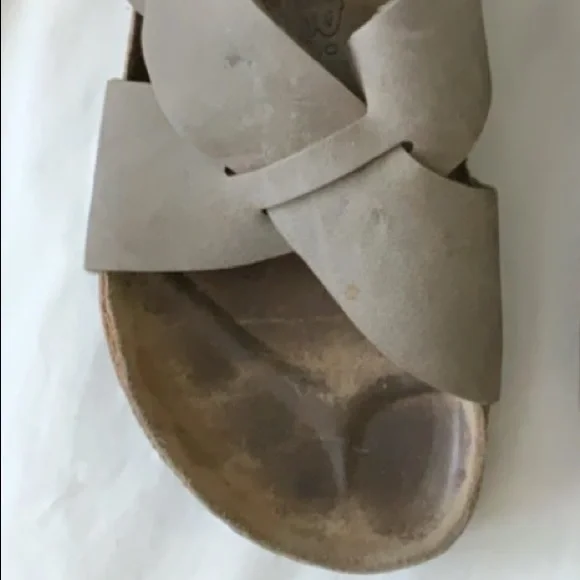 BIRKENSTOCK Criss Cross Slide Leather Sandals - Size 12